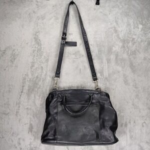 J Jill Black Genuine Leather Satchel Shoulder Crossbody Bag Minimalist Pockets